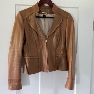 WHBM beige tan leather jacket sz XS
